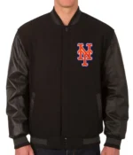 NY Mets Black Wool & Leather Jacket