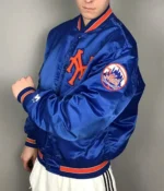 NY Mets Blue and White Satin Bomber Vasity Jacket