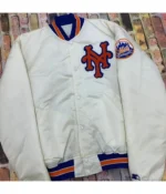 NY Mets Blue and White Satin Bomber Vasity Jackets