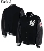 NY Yankees Varsity Black Wool Leather Jacket