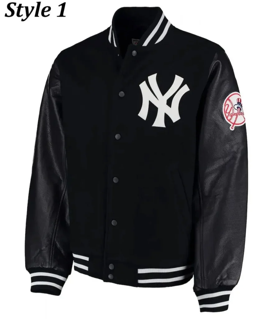 NY Yankees Varsity Wool Leather Black Jacket