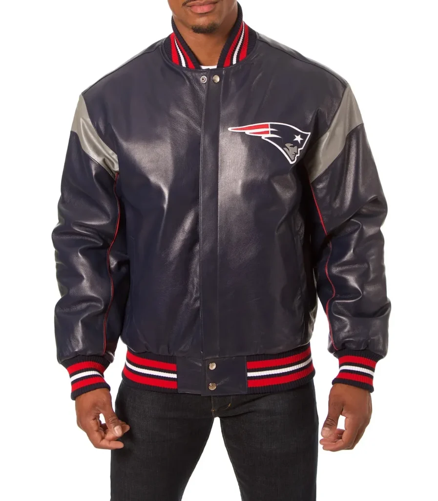 New England Patriots Navy and Grey Leather Jacket