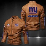 New York Giants Black, Blue And Brown Leather Jacket