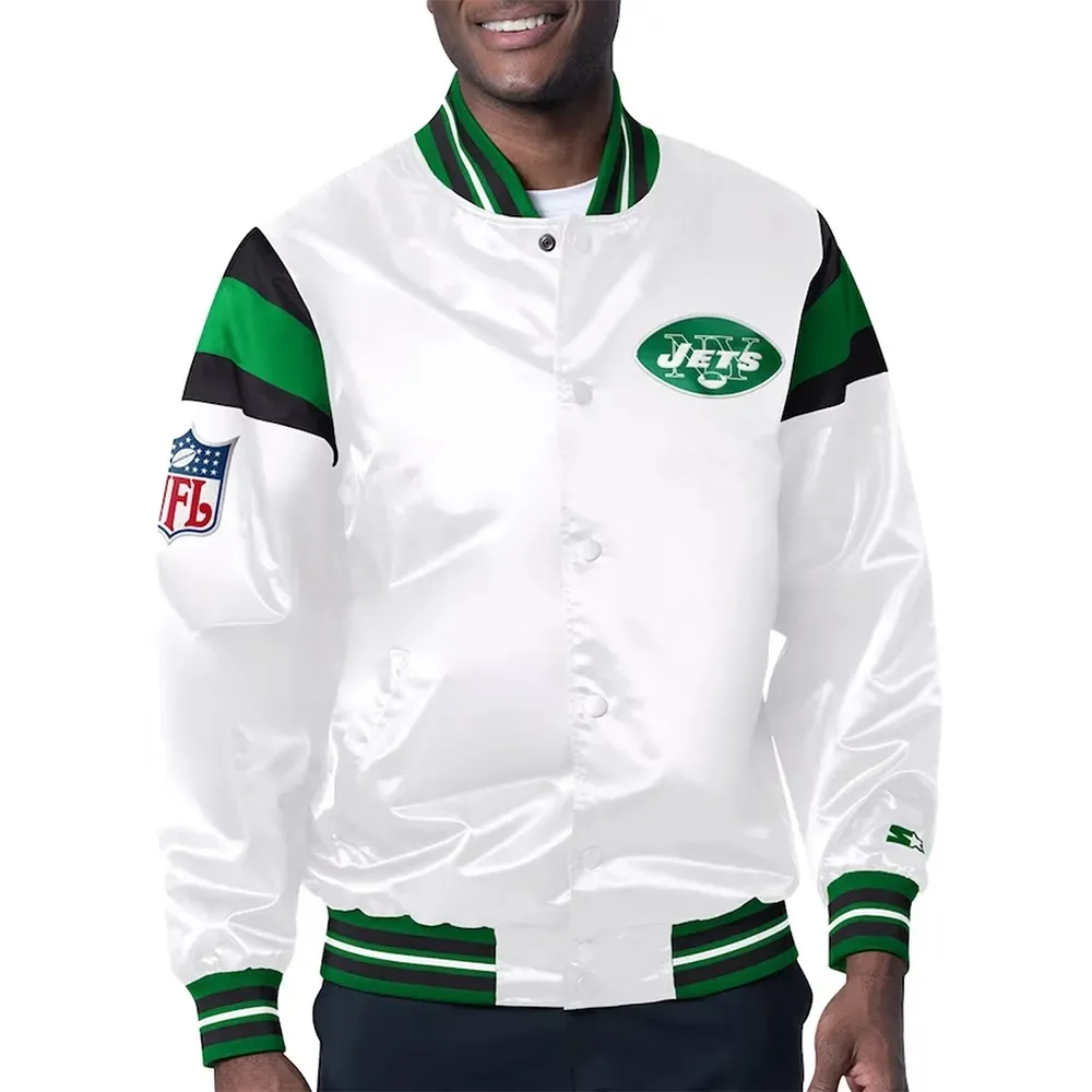 New York Jets Midweight White Satin Jacket