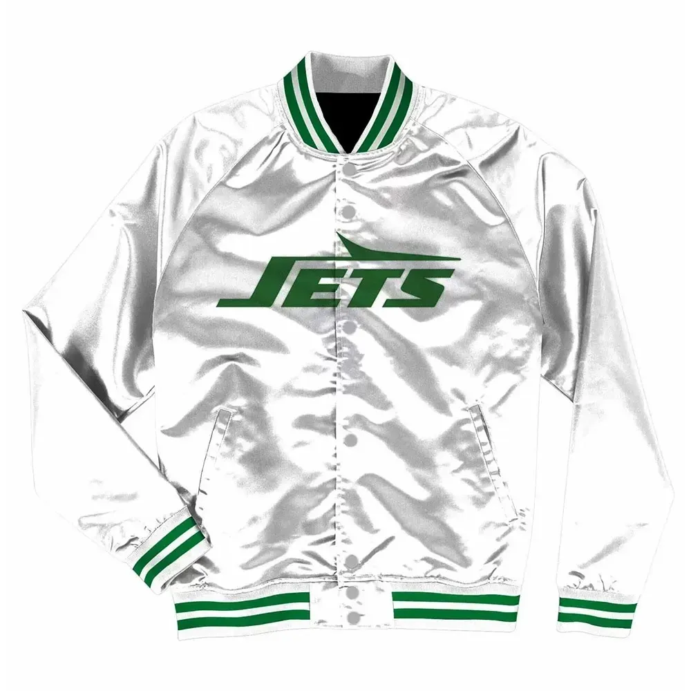 New York Jets White Full-Snap Satin Jacket