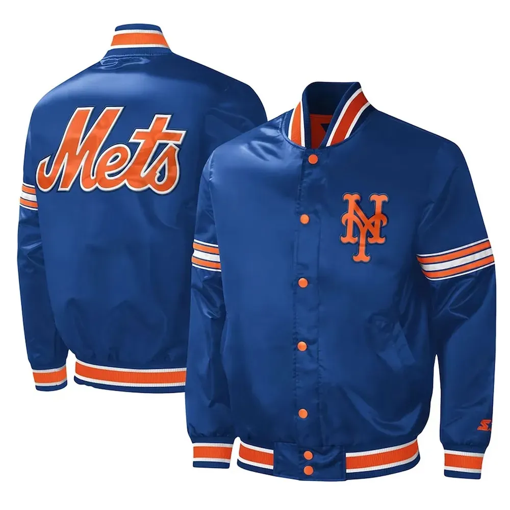 New York Mets Midfield Full-Snap Starter Varsity Satin Jacket