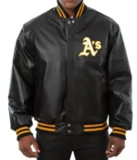 Oakland Athletics Black Leather Varsity Jacket