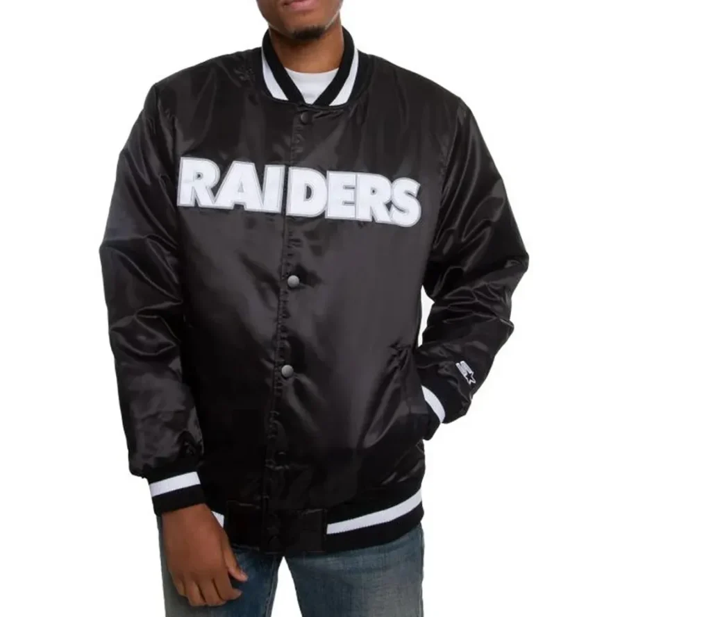 Oakland Raiders Black and White Satin Jacket1