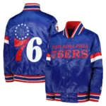 Philadelphia 76ers Home Game Royal Satin Varsity Jacket