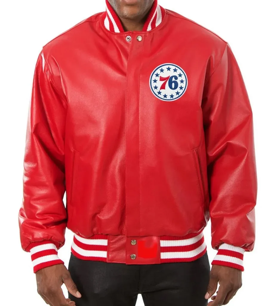 Philadelphia 76ers Red Leather Varsity Jacket