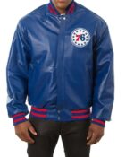 Philadelphia 76ers Royal Blue Leather Varsity Jacket