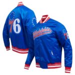 Philadelphia 76ers Script Tail Royal Varsity Satin Jacket