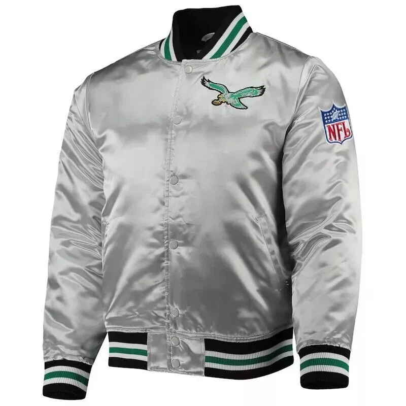 Philadelphia Eagles Sliver Satin Varsity Jacket