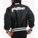 Philadelphia Phillies MA-1 Bomber Black Full-Zip Satin Jacket