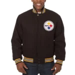 Pittsburgh Steelers Black Wool Bomber Varsity Jacket