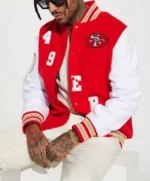 SF 49ers Red & White Wool Varsity Jacket