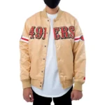 San Francisco 49ers Gold Striped Satin Varsity Jacket