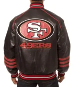 San Francisco 49ers Red And Black Striped Leather Jacket