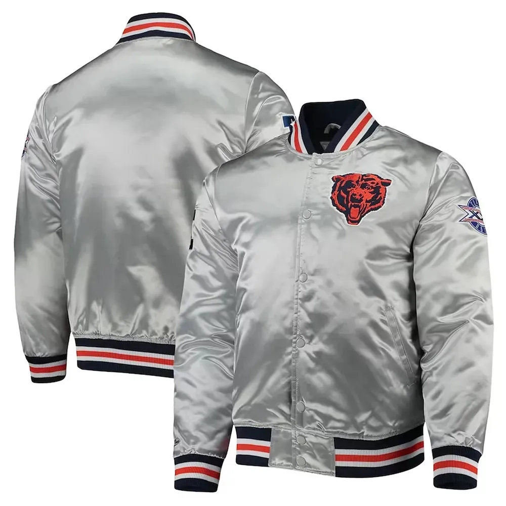 Silver Chicago Bears Satin Jacket