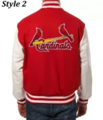 St. Louis Cardinals Varsity Letterman Red and White Wool And Leather Jacket