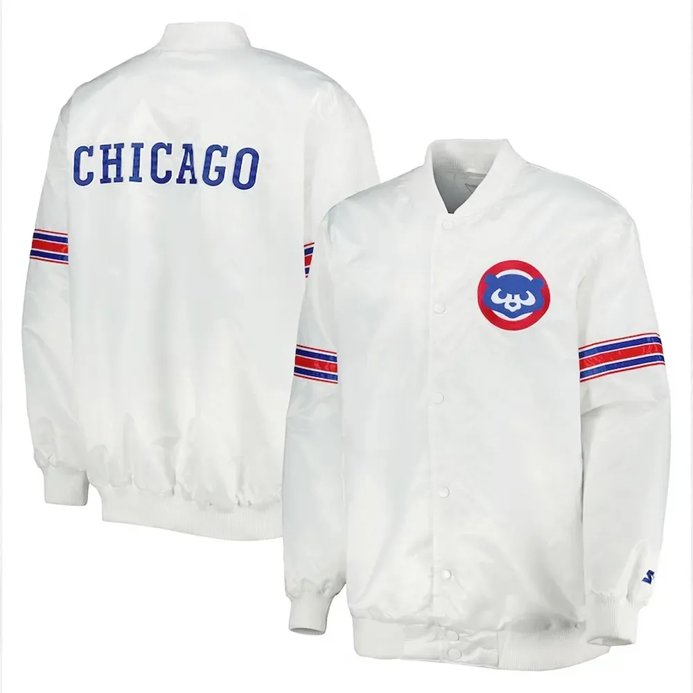 Starter Chicago Cubs Power Forward Varsity White Satin Jacket