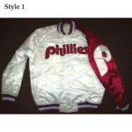 Starter MLB Philadelphia Phillies Satin Varsity White and Purple Jacket