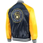 Starter Milwaukee Brewers Satin Blue and Yellow Varsity Jacket