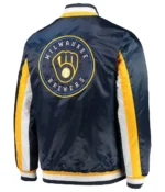 Starter Milwaukee Brewers The Ace Satin Navy Blue Full-Snap Jacket