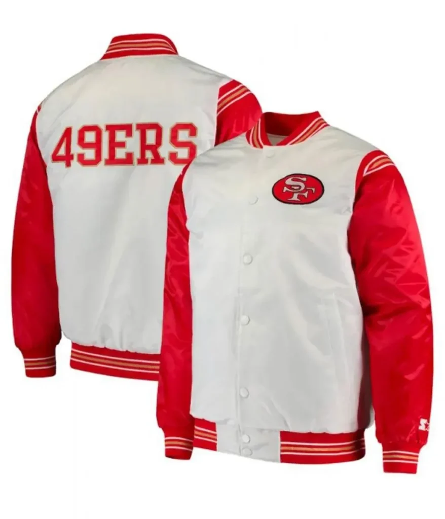 Starter San Francisco 49ers Red And White Satin Varsity Jacket