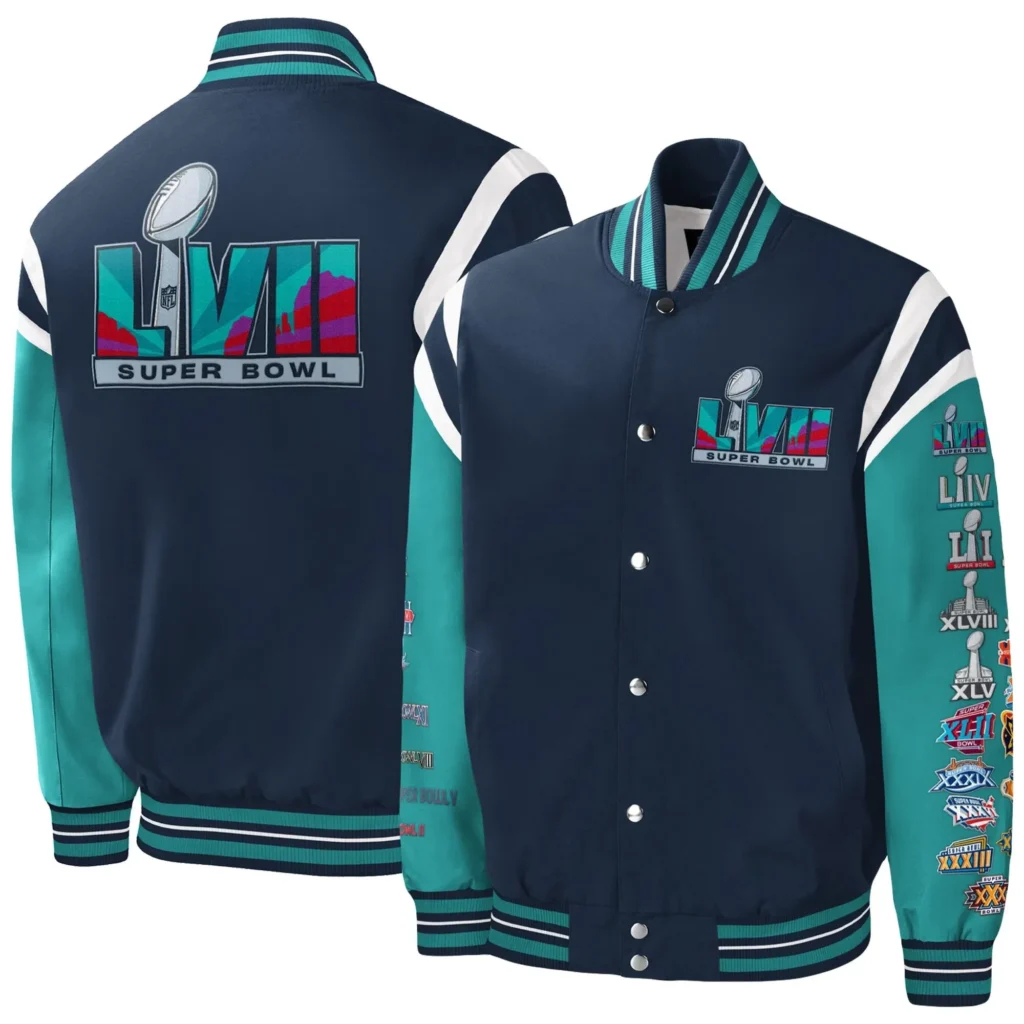 Super Bowl LVII Full-Snap Navy Varsity Jacket