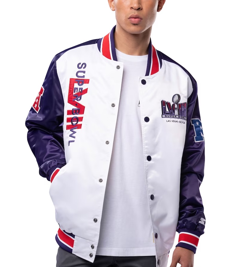 Super Bowl LVIII Starter White Full-Snap Varsity Jacket