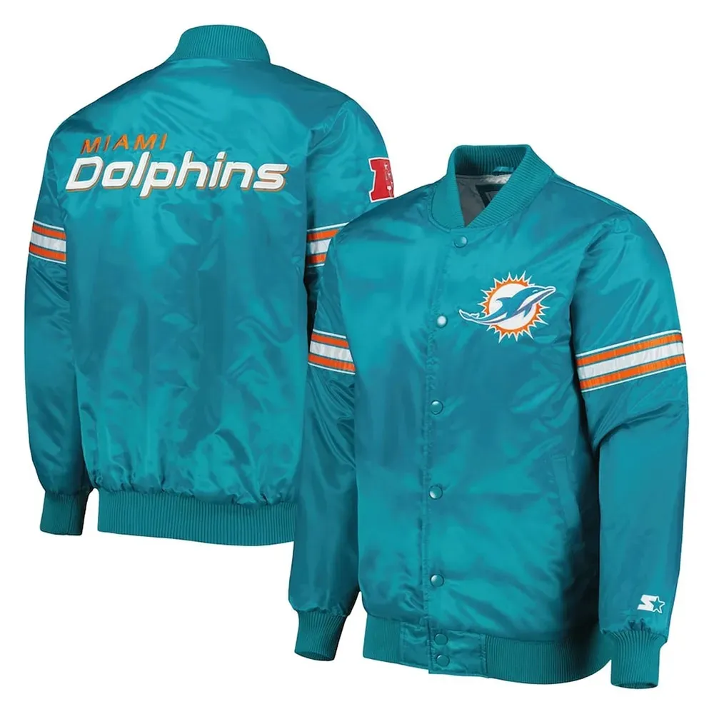 The Pick and Roll Miami Dolphins Aqua Full-Snap Satin Starter Jacket.