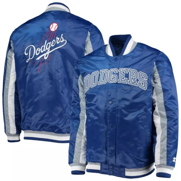 Unisex Dodgers The Ace Starter Satin Blue Bomber Varsity Jacket