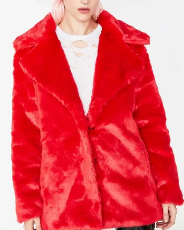 8 Ball Logo Printed Red Fur Jackets