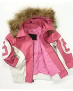 8 Ball Pink Leather Fur Hooded Jackets