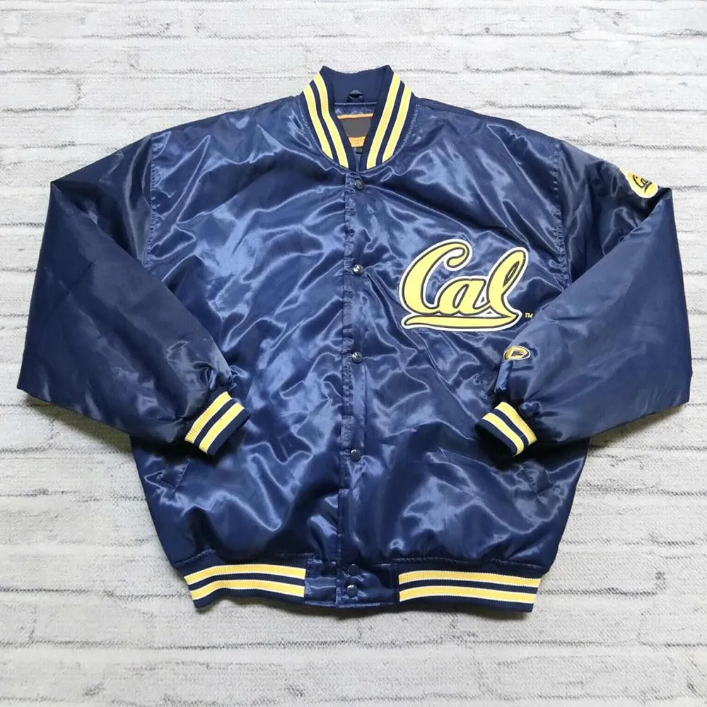 80s Cal California Golden Bears Navy Satin Jacket