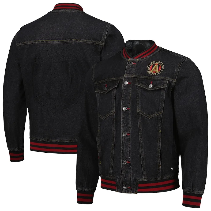 Atlanta United FC Black Denim Full-Button Bomber Jacket