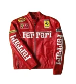 Ferrari Red Zipper Real Leather Jacket