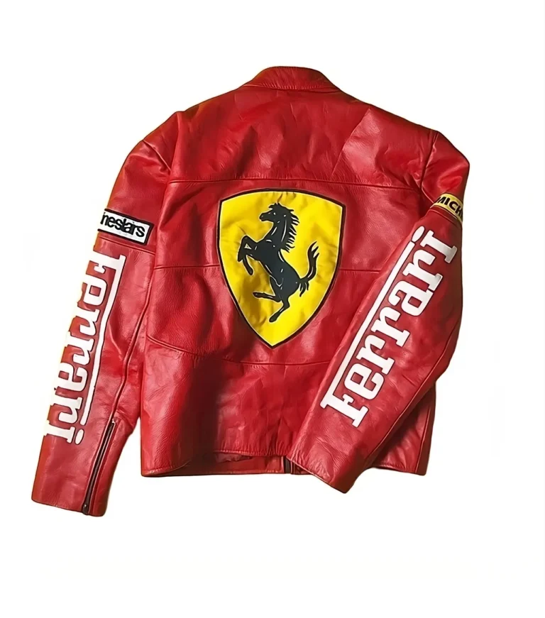 Ferrari Red Zipper Real Leather Jackets