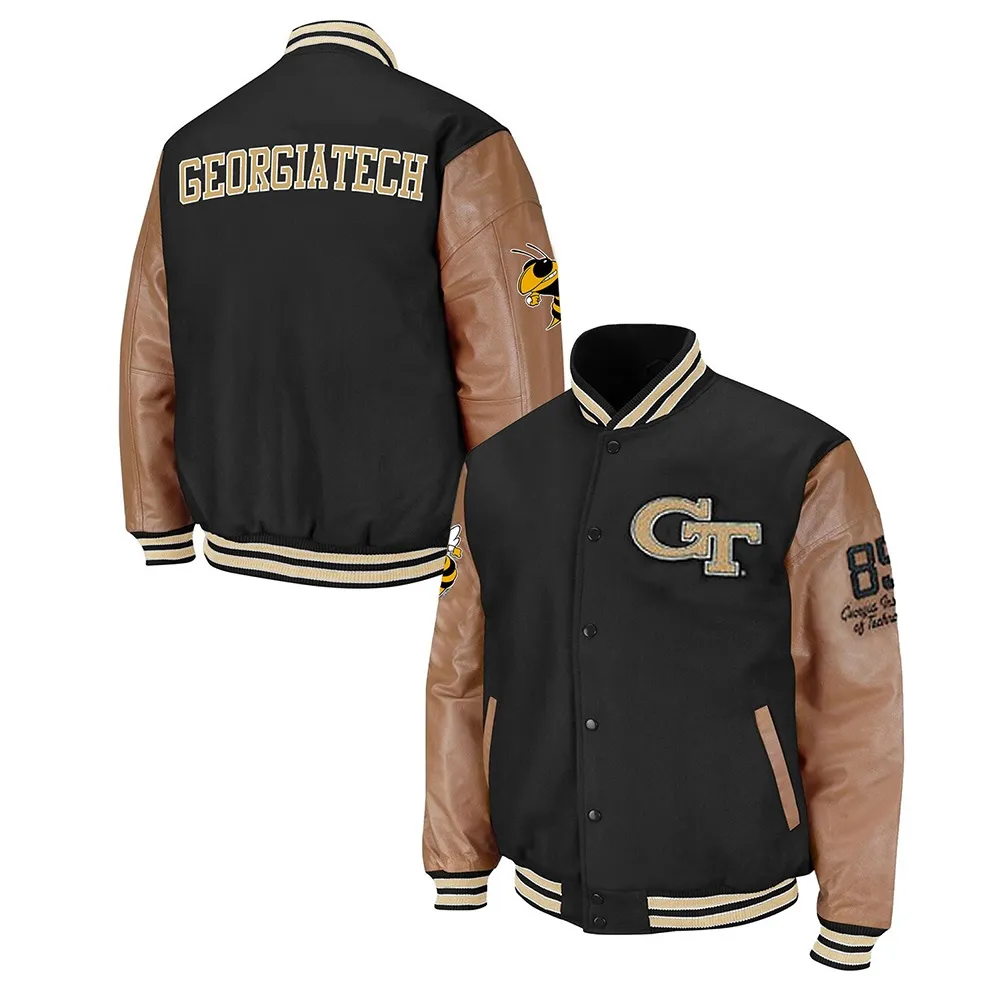 Georgia Tech Black and Brown Varsity Wool and Leather Jacket