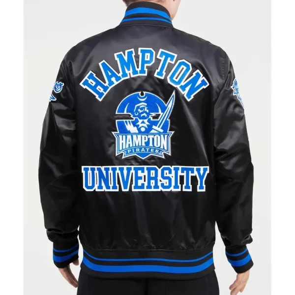 Hampton University Classic Rib Black Satin Varsity Jackets