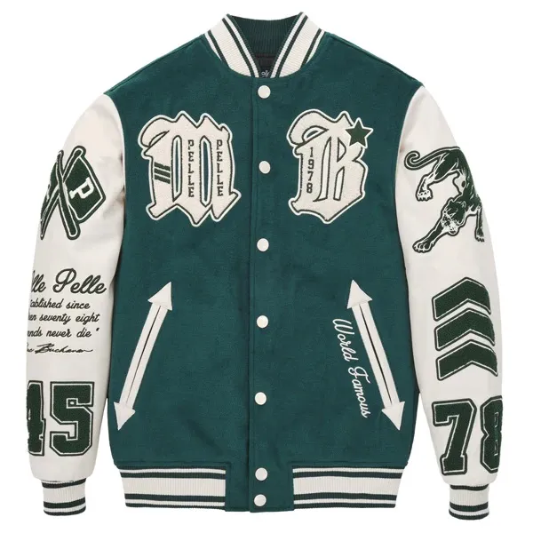 Pelle Pelle Green And White Varsity Jacket