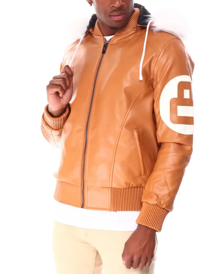 Unisex 8 Ball Orange Fur Hooded Leather Jackets