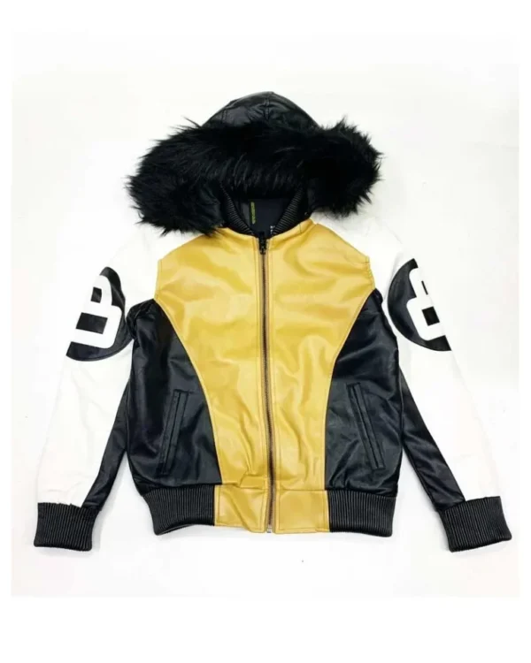 Unisex Khaki and White 8 Ball Fur Hooded Jacket