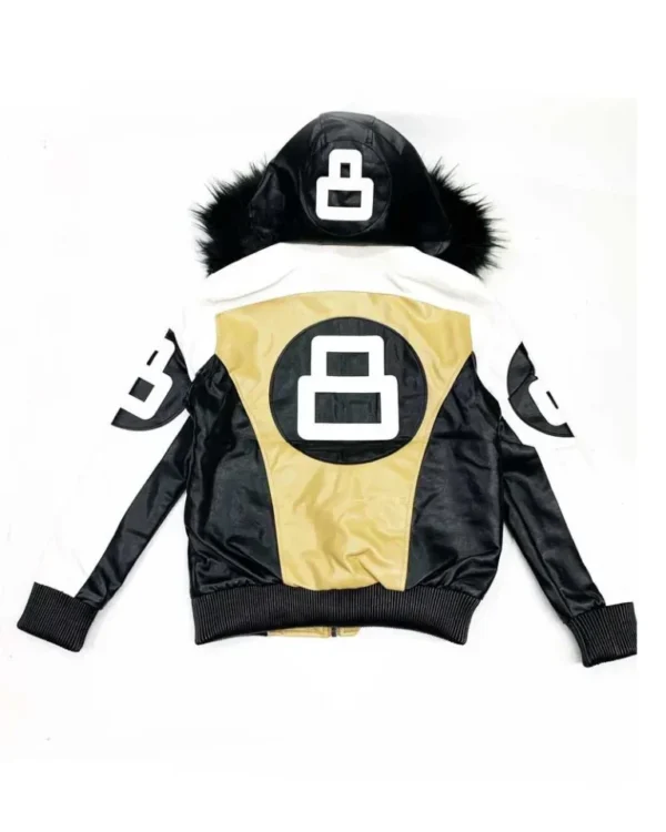 Unisex Khaki and White 8 Ball Fur Hooded Jackets