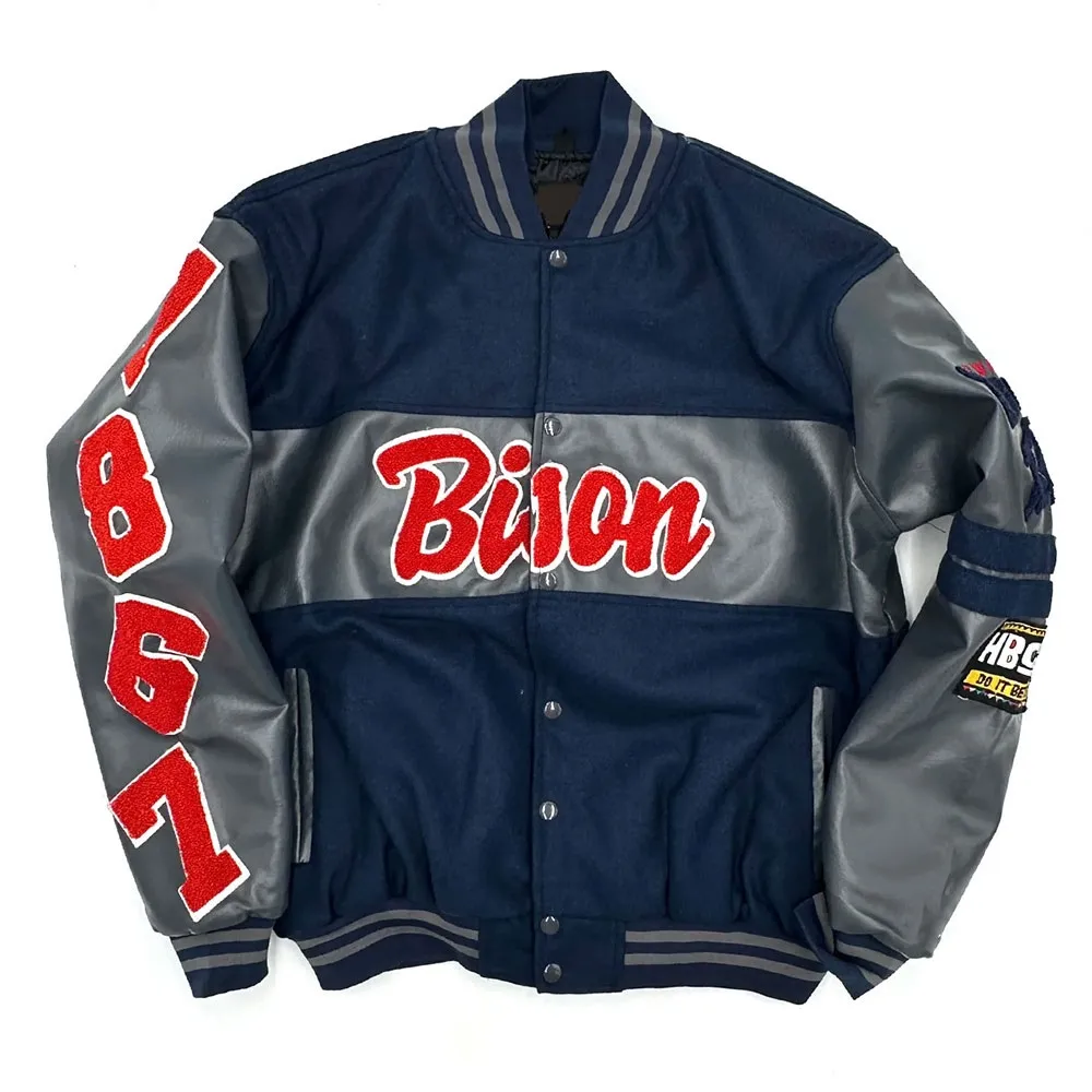 Howard Bison Ole Skool Navy Gray Letterman Jacket