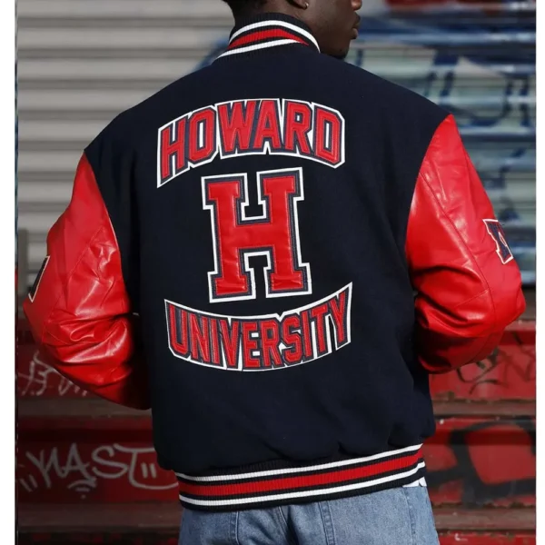 Howard University Navy and Red Varsity Jacket2