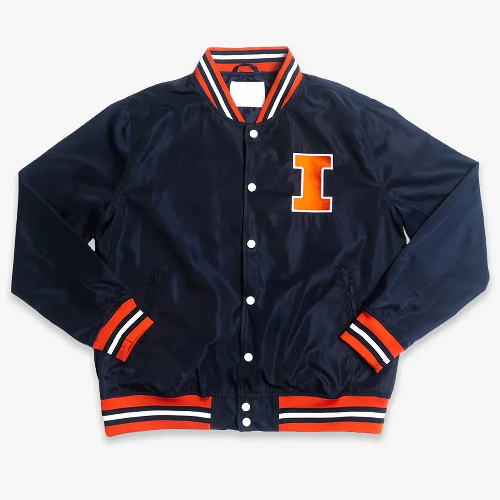 Illinois Fighting Illini Script Bomber Navy Satin Jacket