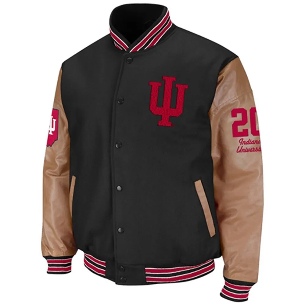 Indiana Hoosiers Letterman Real Wool and Leather Jacket