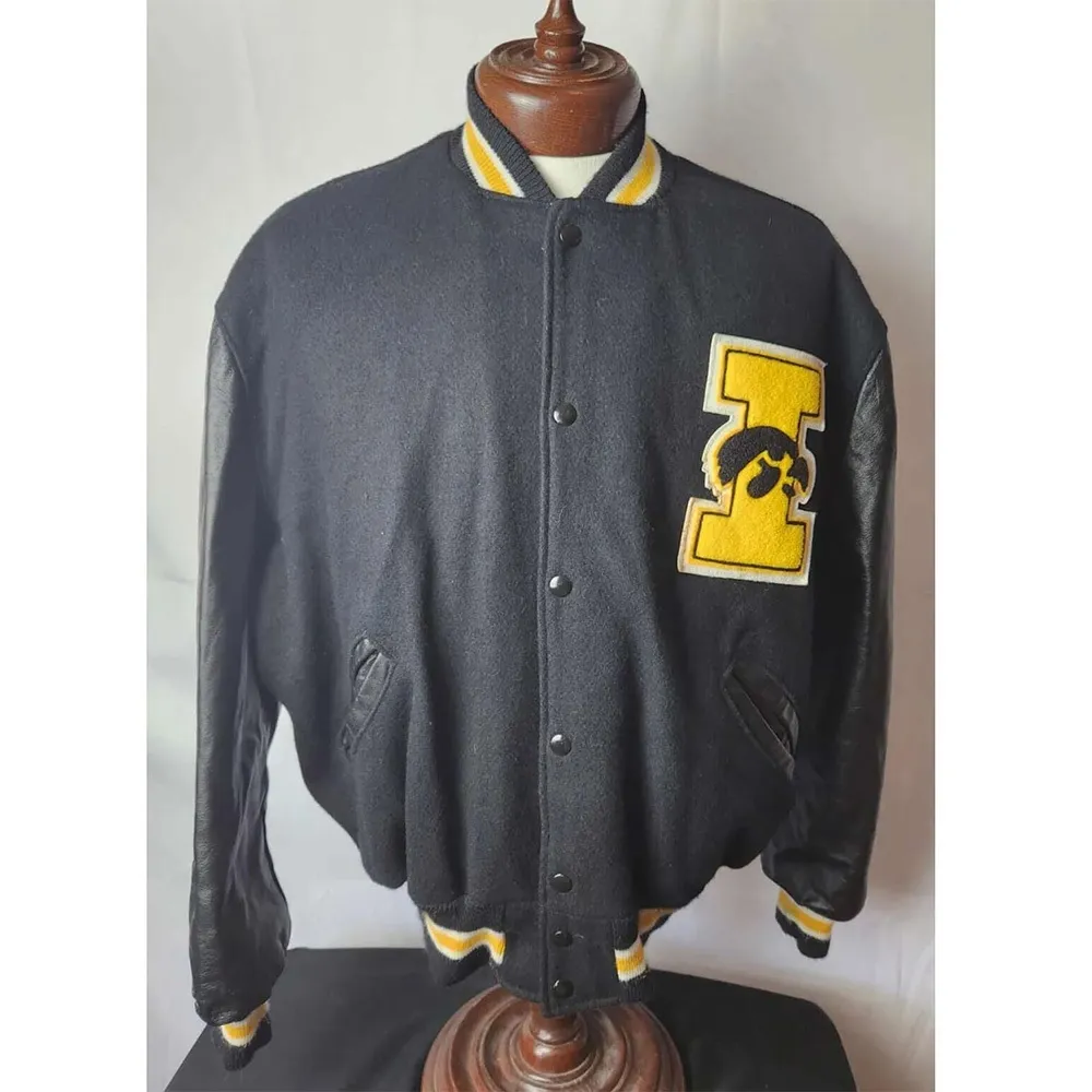 Iowa Hawkeyes 80s Black Real Wool Varsity Jacket